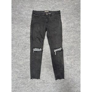Free People Distressed Skinny Jeans Black Faded Knee Rips Raw Hem Womens 27